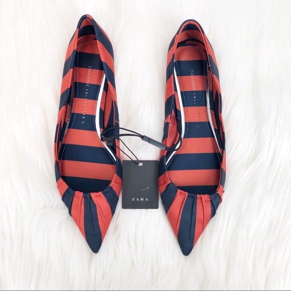 Zara Shoes - NWT Zara Ballet Flats Striped Navy & Orange